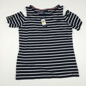 Tommy Hilfiger Navy & White Striped Cold-Shoulder Top